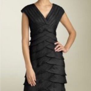 Adrianna Papell Black Ruffled V-Neck Midi Dress